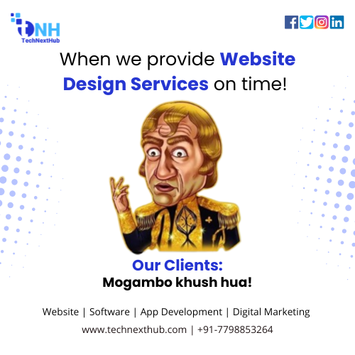 TechNextHub's tweet photo. When we deliver Website Design Services on time, our clients are as happy as Mogambo! 🎉 #MogamboKhushHua #OnTimeDelivery #HappyClients #WebDesign https://t.co/PPqs0G9clM