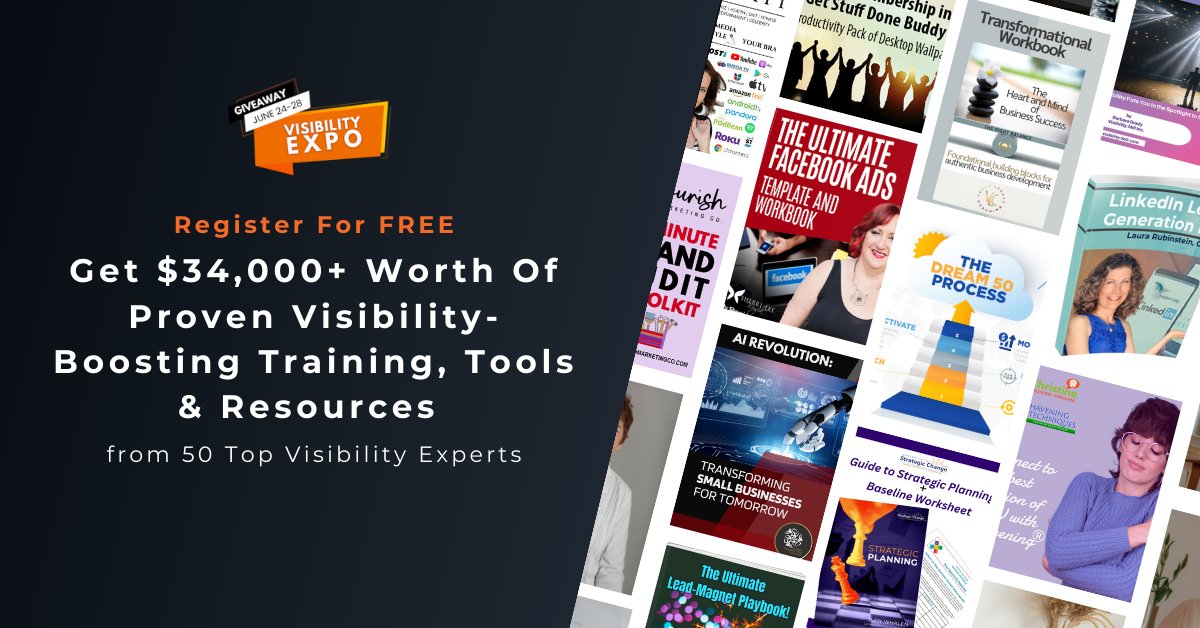 LauraRubinstein's tweet image. If you’re a coach, consultant or expert who’s not getting enough leads and sales….you need more visibility!

Register for the Visibility Expo for FREE &amp;amp; get over $34K worth of proven training, tools and resources from 50+ Experts.
…stein--entrepreneurshq.thrivecart.com/visibility-exp…