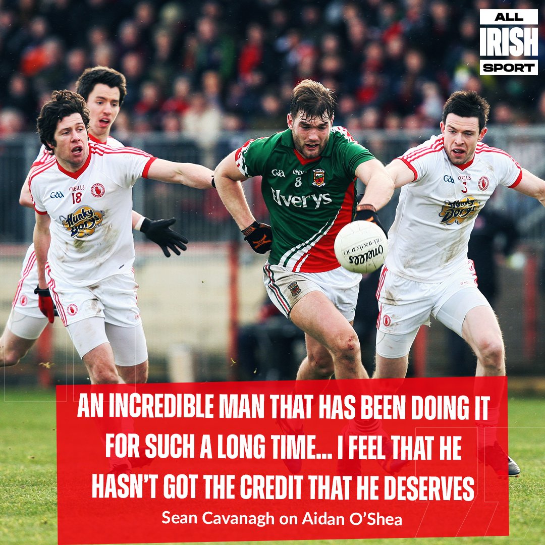 AllIrishSport's tweet photo. Aidan O'Shea will overtake Sean Cavanagh as the outfield player with the most championship appearances in Gaelic Football this weekend in @MayoGAA's clash with Dublin. Speaking on the #SquareBall podcast recently Cavanagh was full of praise for O'Shea. https://t.co/usNX46r2zK