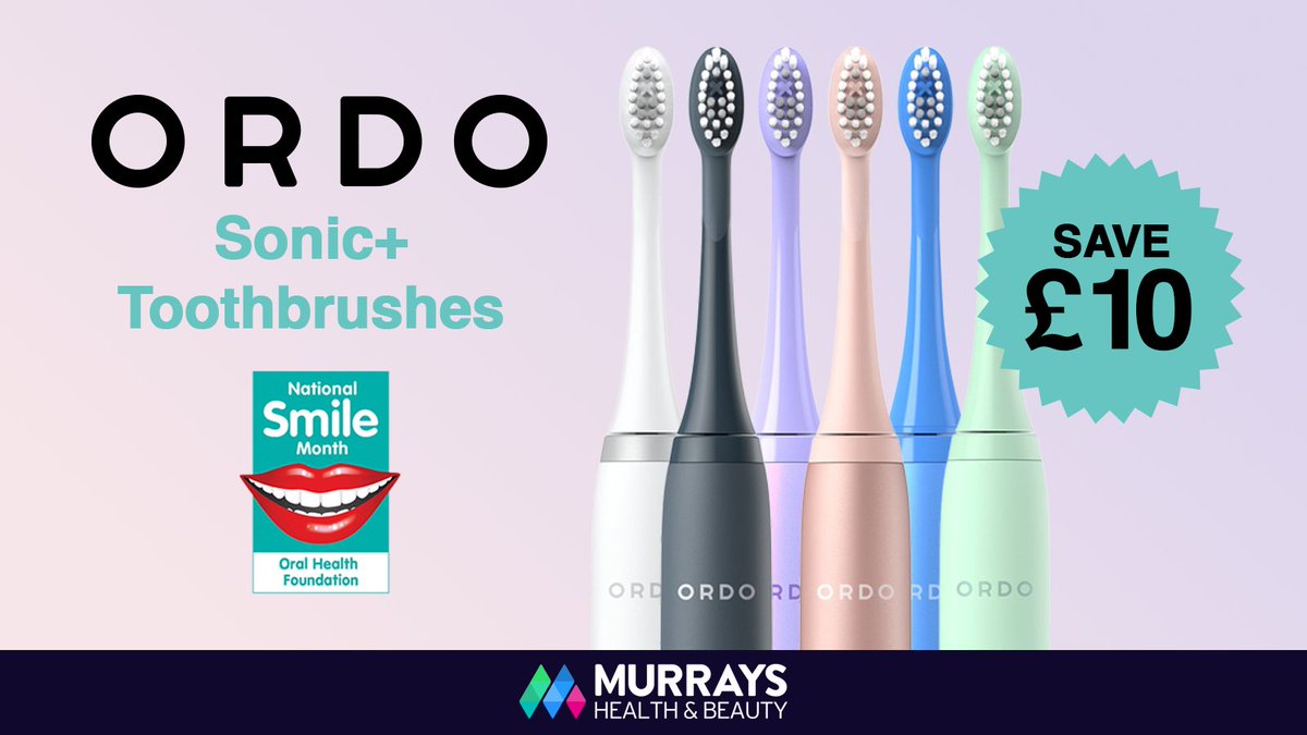 Murrays supports #NationalSmileMonth with a £10 discount on Ordo Sonic+ toothbrushes! Superior cleaning, less plaque, better gum health, &amp; 6 stylish colours. Offer ends June 30th. Don’t miss out! Order here bit.ly/3yl7Huz 

#UKPharmacy #IndependentPharmacy