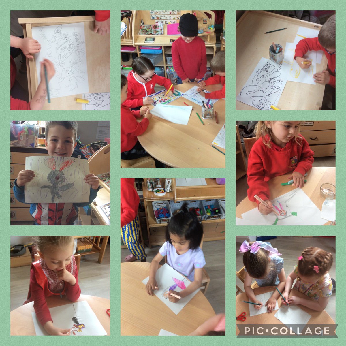 The children have demonstrated their concentration, fine motor skills  and ability to share their thoughts and ideas as they create beautifully detailed pictures and discuss them with their friends.