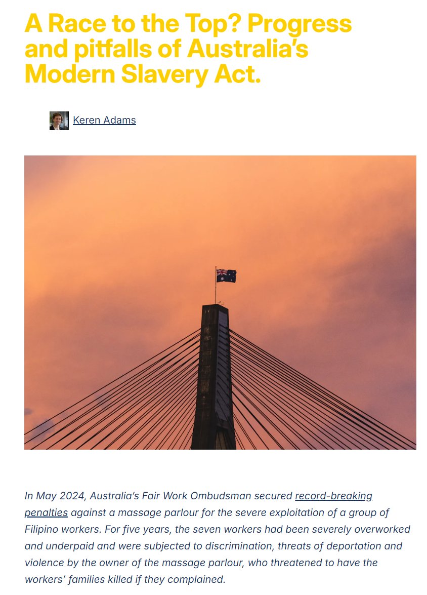 Explore the BHRJ blog from our inaugural symposium entitled "A Race to the Top? Progress and pitfalls of Australia’s Modern Slavery Act," authored by Keren Adams <a href="/KerenHRLC/">Keren Adams</a>. 
<a href="/LRoordaLaw/">Lucas Roorda</a> @ARamasastry 
bhrj.blog/2024/06/11/a-r…