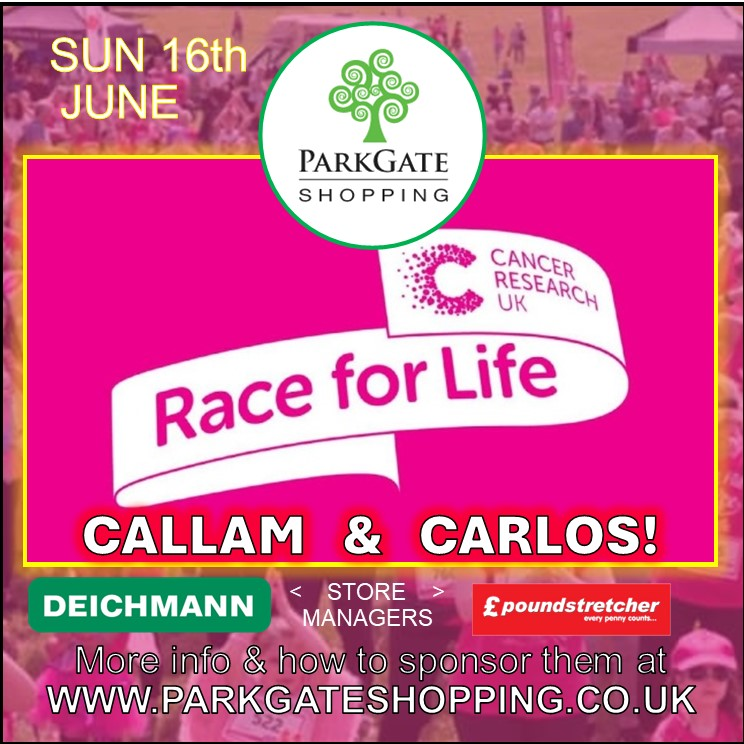 ParkgateTweets's tweet image. Callam the manager from #Deichmann Shoes and Carlos from #Poundstretcher #rotherham are taking part in  the #Raceforlife on this Sunday at #Doncaster 💞 
If  you want to donate please head to our parkgateshopping.co.uk  page where you'll find the hyperlink to donate