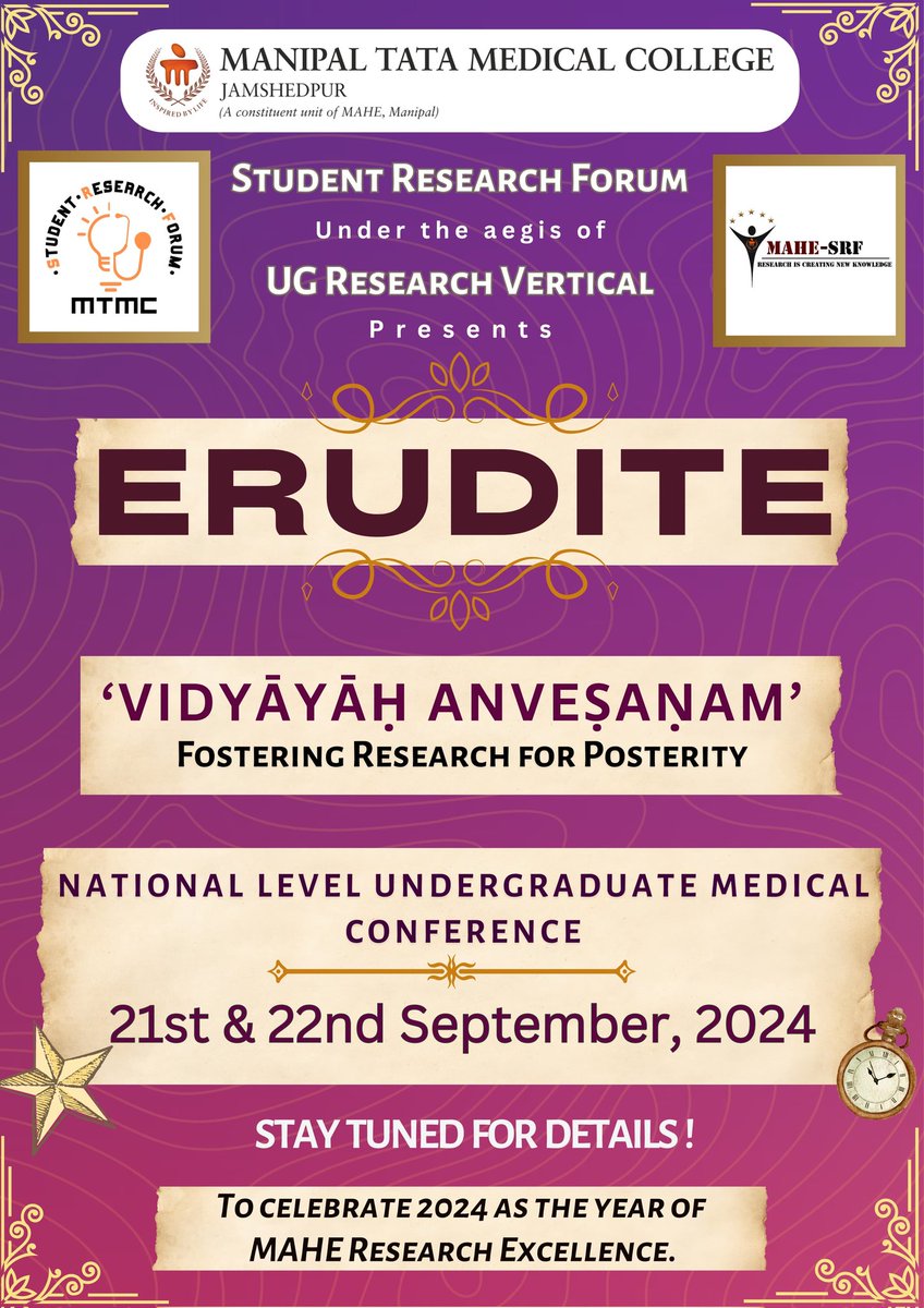 mtmc_mahe's tweet photo. Calling all curious minds! 

Get ready to expand your intellectual horizons at the student research conference, where bright young minds showcase their innovative ideas and ground-breaking discoveries!

Mark the dates! More details coming soon!

#mahe #mtmc https://t.co/8UxGm11kLc