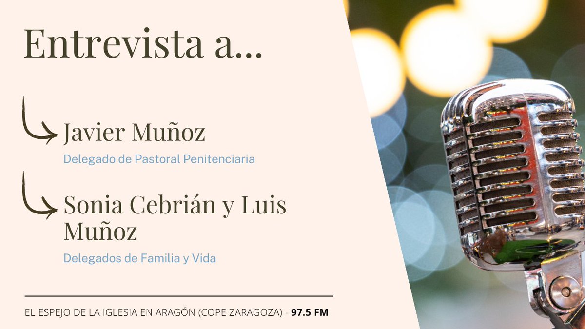 Diócesis de Zaragoza (@archizaragoza) on Twitter photo Hoy en el Espejo de la Iglesia en Aragón de <a href="/CopeZaragoza/">Cope Zaragoza</a> hablaremos de la labor de la Pastoral Penitenciaria con los internos de Aragón y con el plan de formación para matrimonios que se va a implantar el curso 24-25 . A las 13.35 h. en cope.es/directos/zarag… Hoy en el Espejo de la Iglesia en Aragón de <a href="/CopeZaragoza/">Cope Zaragoza</a> hablaremos de la labor de la Pastoral Penitenciaria con los internos de Aragón y con el plan de formación para matrimonios que se va a implantar el curso 24-25 . A las 13.35 h. en cope.es/directos/zarag…