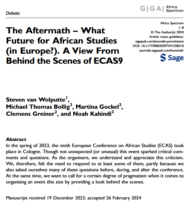 timglawion's tweet image. We often look forward to conferences, but rarely reflect back on them. Here&apos;s a fabulous exception, on #ECAS2023:
doi.org/10.1177/000203…
@AfricaSpectrum @VAD_eV @GIGA_Institute @KristofTiteca @jon_schubert @terrefebiruk @ysabdullahi @JamesMyfanwy @divinefuh