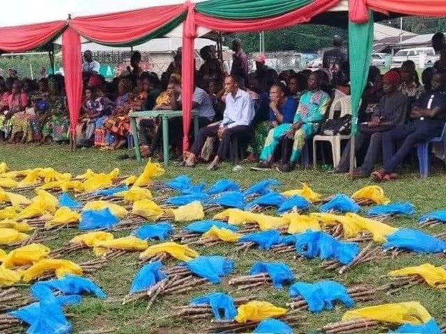 Riddwane's tweet image. NEWS FLASH!!!
Labour Party federal lawmaker representing Isiala Ngwa South/Isiala Ngwa North of Abia State, Hon. Ginger Onwusibe, empowers constituents with cassava stems, yams, maize and cucumber to mark one year in office.
      — Sahara Reporters