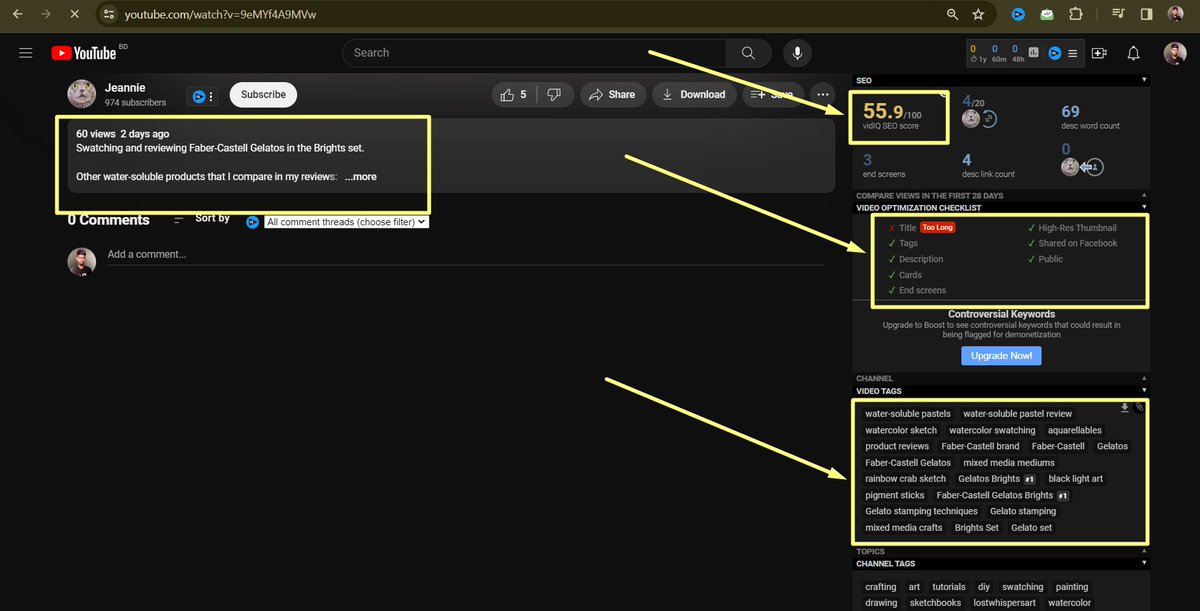 Randomly analyzed a channel and found:

-Unoptimized titles
-Very low SEO score
-Missing tags/keywords
-No meta tags in description
-Poorly optimized descriptions

Optimize to rank higher and reach more viewers! 🌟

#youtubegrowthproblem #youtubeseo2024 #channelgrowthproblem