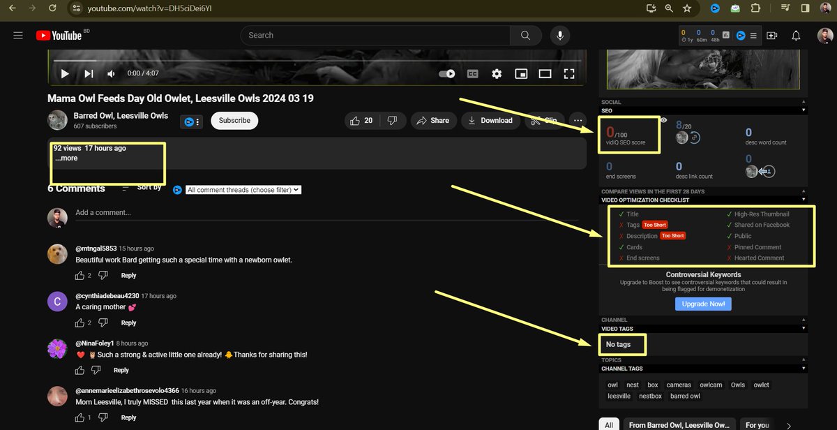 Randomly analyzed a channel and found:

-Unoptimized titles
-Very low SEO score
-Missing tags/keywords
-No meta tags in description
-Poorly optimized descriptions

Optimize to rank higher and reach more viewers! 🌟

#youtubegrowthproblem #youtubeseo2024 #channelgrowthproblem