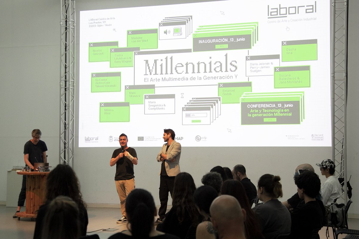 LABoral's tweet photo. La exposición ‘Millennials, el arte multimedia de la Generación Y’ abrió sus puertas ayer en una inauguración que contó con la performance ‘disarming II’, una conferencia sobre arte y tecnología y una visita guiada junto al comisario y artistas. https://t.co/YWEriGMBWo