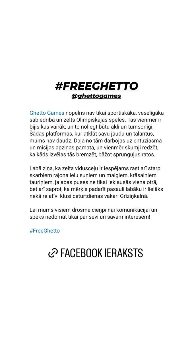 #FreeGhetto
<a href="/GhettoGames/">Ghetto Games</a> <a href="/Grizinkalnam/">Grīziņkalna apkaimes biedrība</a>

facebook.com/share/p/z5tQhX…