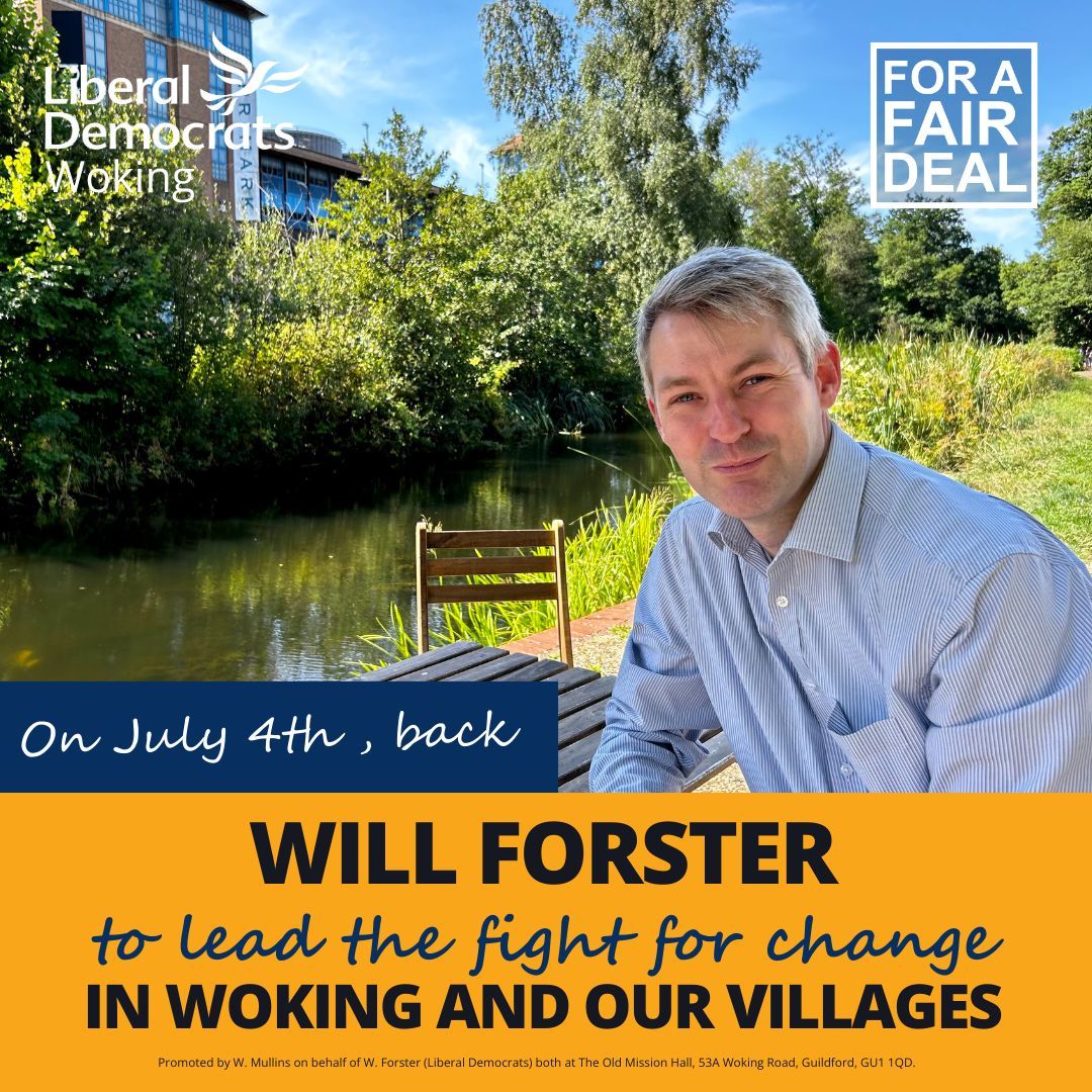 Our fantastic candidate <a href="/WillForster/">Will Forster MP 🔶</a> has lived in Woking all his life and knows our town and villages, he will be a strong voice for Woking in Parliament and fight for a Fair Deal for Woking! 
#VoteLibdem in #Woking! #Will4Woking 
More info here : buff.ly/3yLXNSO