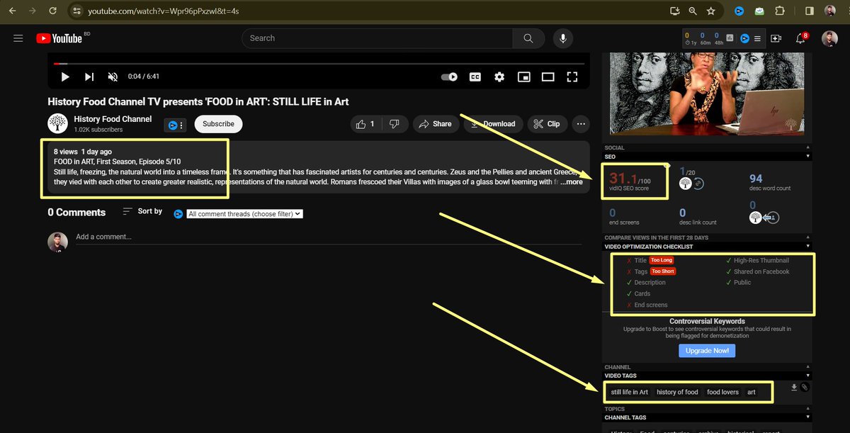 Randomly analyzed a channel and found:

-Unoptimized titles
-Very low SEO score
-Missing tags/keywords
-No meta tags in description
-Poorly optimized descriptions

Optimize to rank higher and reach more viewers! 🌟

#youtubegrowthproblem #youtubeseo2024 #channelgrowthproblem