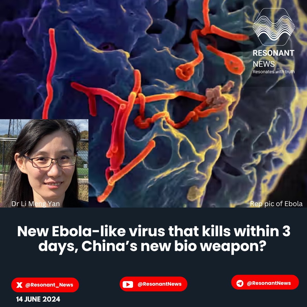 🔴New Ebola-like virus that kills within 3 days, China’s new bio weapon? 

Scientists at Hebei Medical University create a new virus resembling Ebola to study itseffects. The synthetic virus can cause death in three days, mimicking Ebola's severity.
China claims the experiment