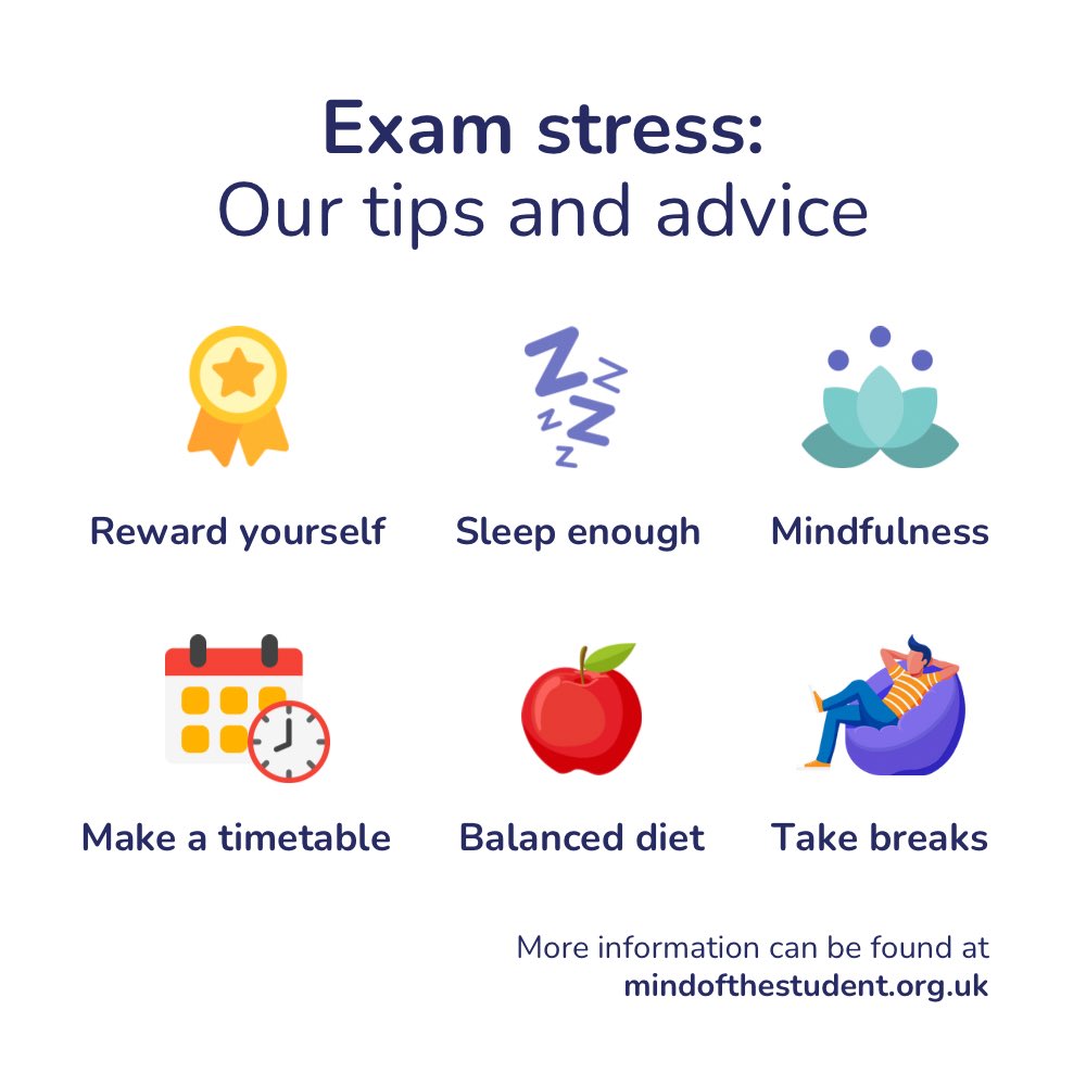 TheMOTSCharity's tweet photo. Stressed about exams?

Remember to take breaks, practice mindfulness, stick to a timetable, and always reach out if you are struggling with your mental health.

You've got this! 📚✨

#ExamStress #SelfCare #GCSEs https://t.co/uh0JlKX6qw