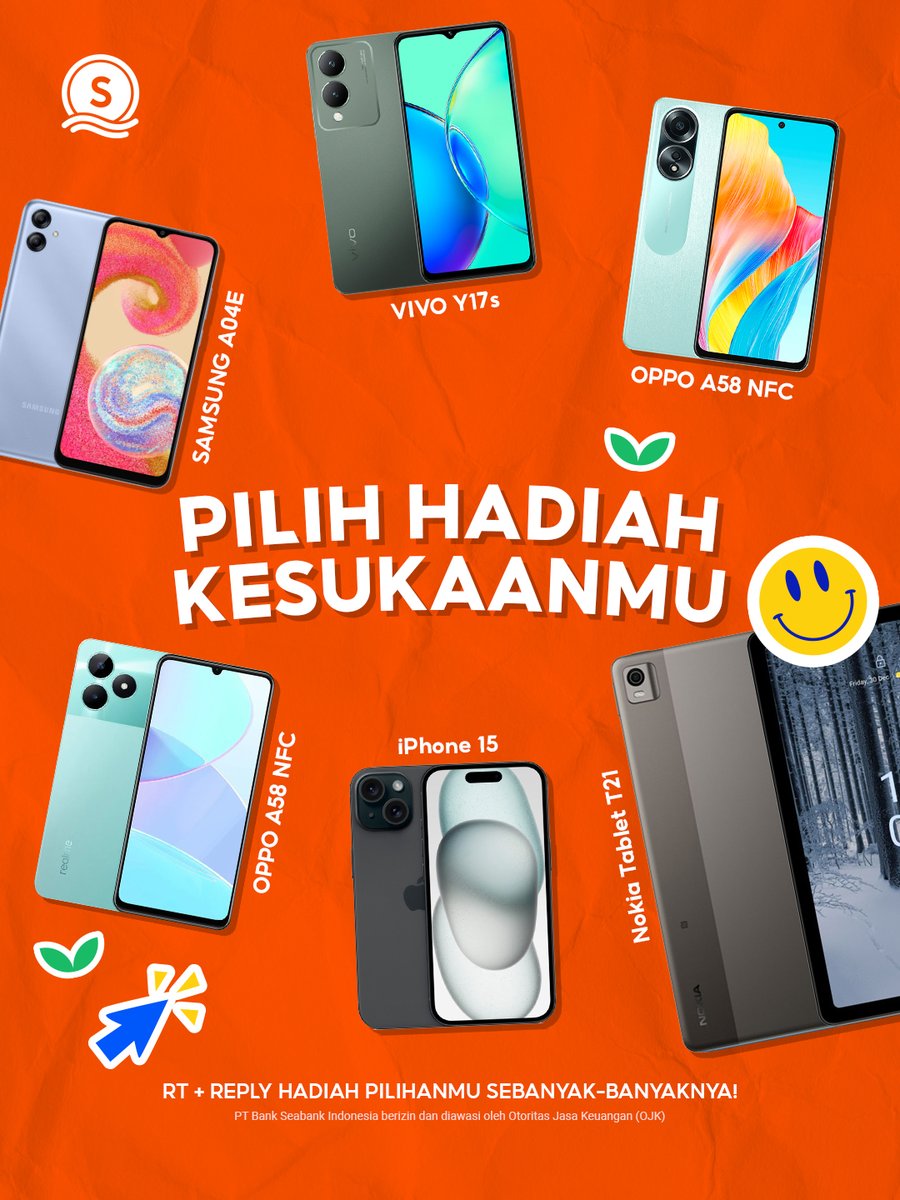 SeaBankID's tweet image. ❤️‍🔥MENANGKAN KESEMPATAN BAWA PULANG HADIAH SPESIAL!❤️‍🔥

Caranya mudah:
1. FOLLOW Twitter @SEABANKID
2. RT Tweet ini
3. REPLY HADIAH pilihanmu sebanyak-banyaknya!

Yuk, menangkan 🔥~