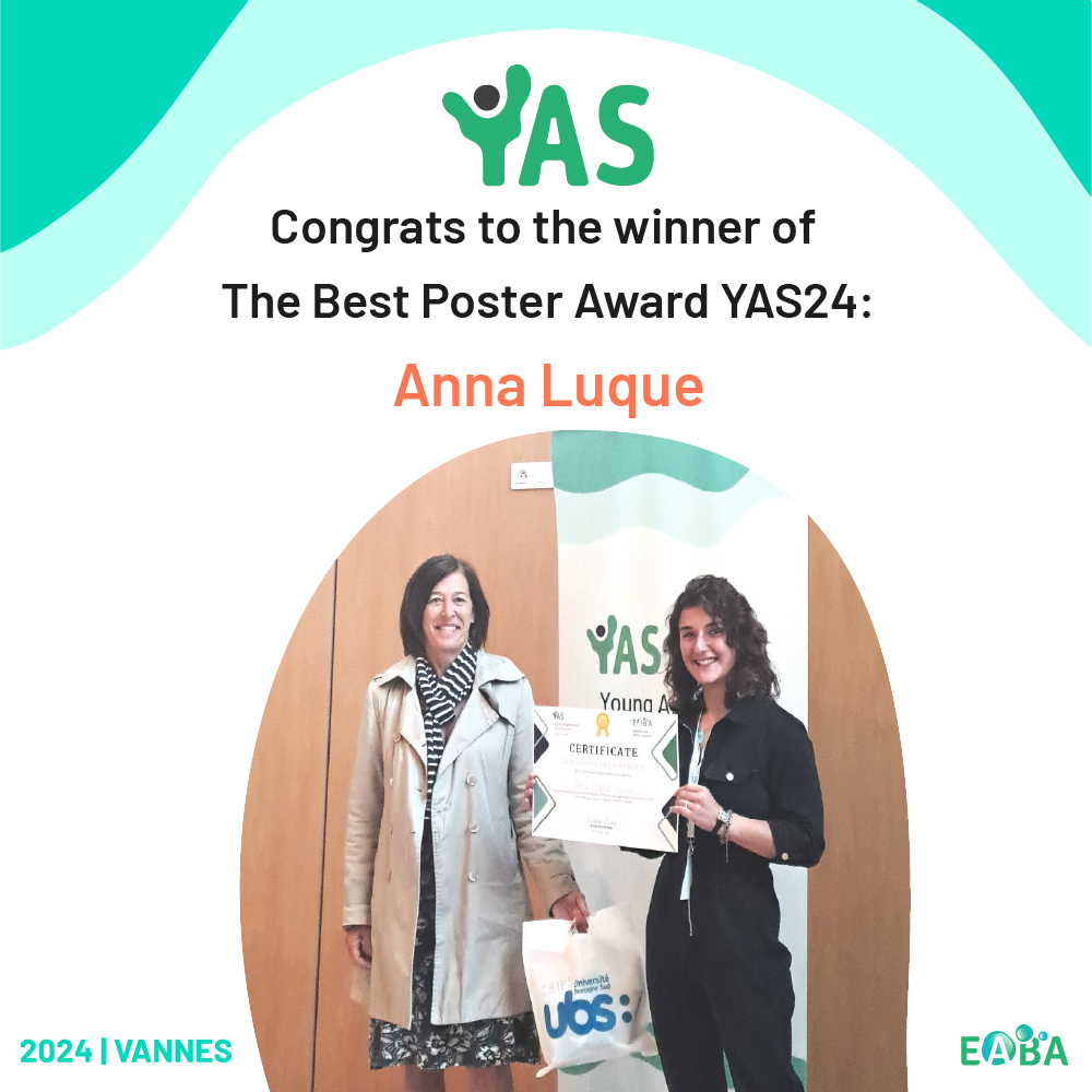 ✨Congrats to the winner of the Best Poster Awards:
Anna Luque, a Master student in International Marines Biotechnologies at the @IUEM_Brest. She presented her “Comparative study of holobionts formed with Ulva sp. from wild, protected and anthropized environments”

#YAS2024 #EABA