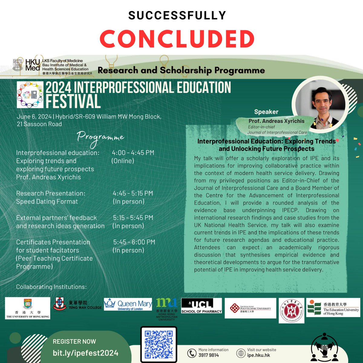 HKU IPECP (@ipecp) on Twitter photo Another incredible year of Interprofessional Education Festival @ HKU Med! Prof <a href="/AndreasXyrichis/">Andreas Xyrichis ๐๐๐๐</a> delivered an insightful keynote on exploring trends & prospects in IPE. Great research presentations by HKU-IPE team & lively discussions with external partners. #IPEFest2024 Another incredible year of Interprofessional Education Festival @ HKU Med! Prof <a href="/AndreasXyrichis/">Andreas Xyrichis ๐๐๐๐</a> delivered an insightful keynote on exploring trends & prospects in IPE. Great research presentations by HKU-IPE team & lively discussions with external partners. #IPEFest2024