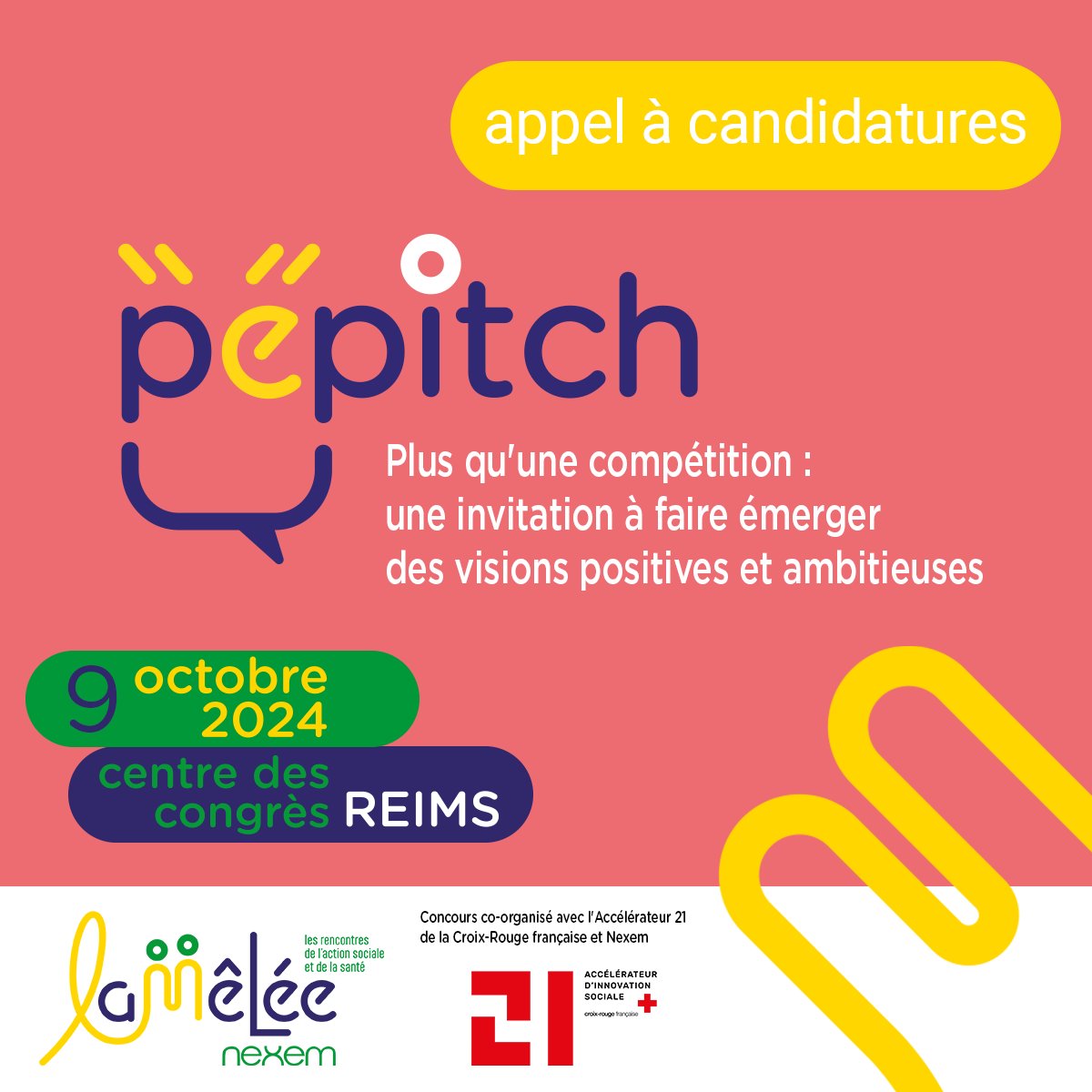 📢Vous avez une idée innovante dans les domaines de l’action sociale, médico-sociale ou de la santé ?

🚀 Participez au concours #Pépitch de #LaMêléeNexem le 9 octobre 2024 à Reims, co-organisé avec l'Accélérateur <a href="/21CroixRouge/">21 | Croix-Rouge française</a> ➡️ bit.ly/3x79GCB