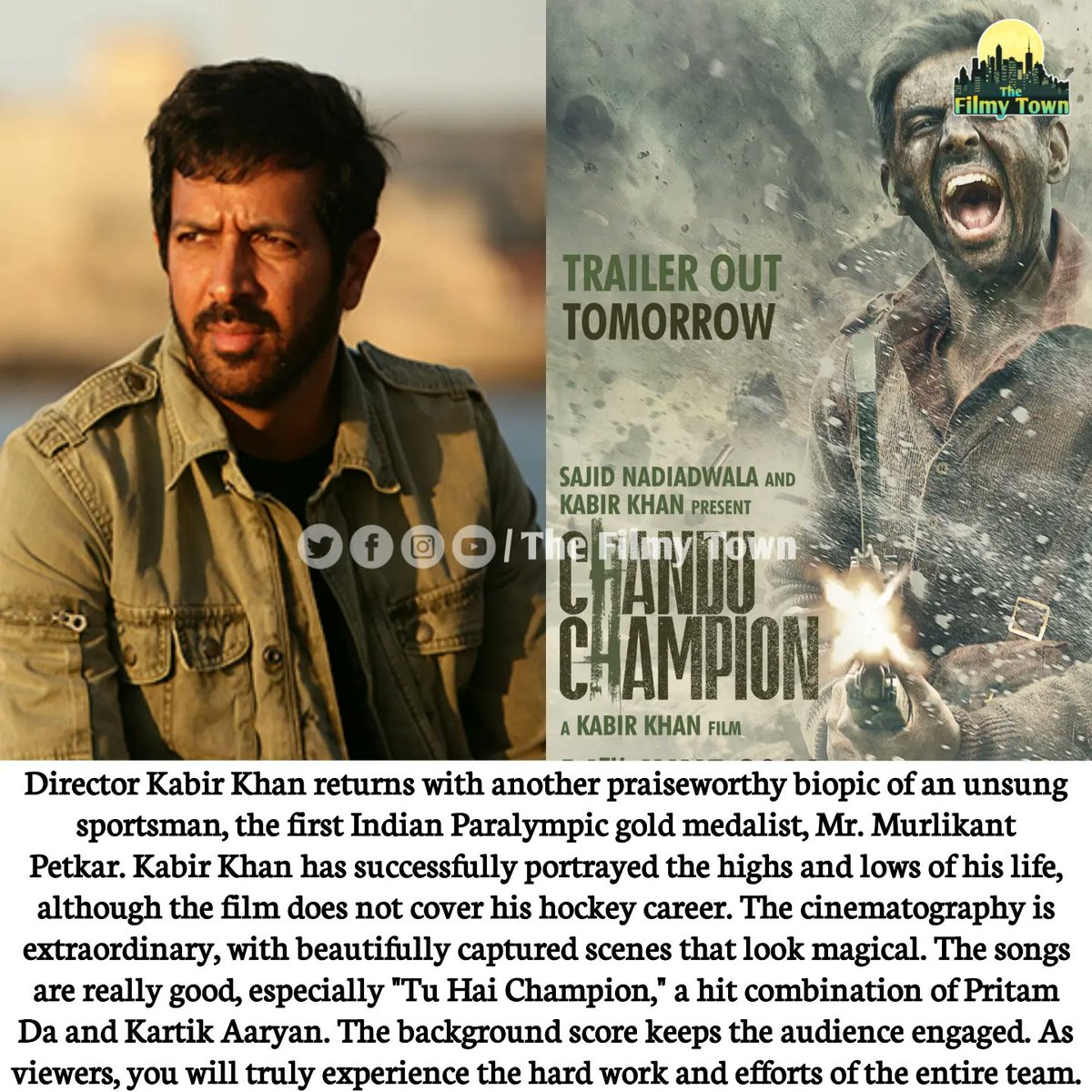 FilmyTownn's tweet photo. @TheAaryanKartik Delivers his Career Best Performance #ChanduChampion

This Film is truly inspiring &amp; encouraging to carry #NeverGiveUp attitude

- RATING 4/5

Review By @Pwnsakat

#KartikAaryan #VijayRaaz @NGEMovies #ChanduChampionReview https://t.co/hrHIA1RZPj