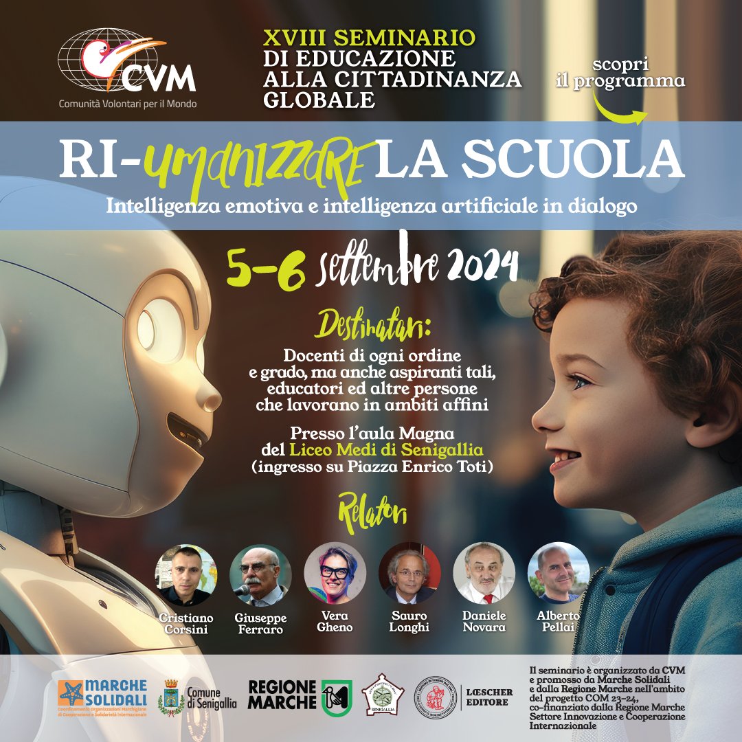 Il 5 e il 6 settembre 2024 CVM -  𝑪𝒐𝒎𝒖𝒏𝒊𝒕𝒂̀ 𝑽𝒐𝒍𝒐𝒏𝒕𝒂𝒓𝒊 𝒑𝒆𝒓 𝒊𝒍 𝑴𝒐𝒏𝒅𝒐 torna a #Senigallia per la XVIII Edizione del consueto Seminario di Educazione alla Cittadinanza Globale rivolto a docenti, educatori ed operatori del mondo shorturl.at/ERXyQ
