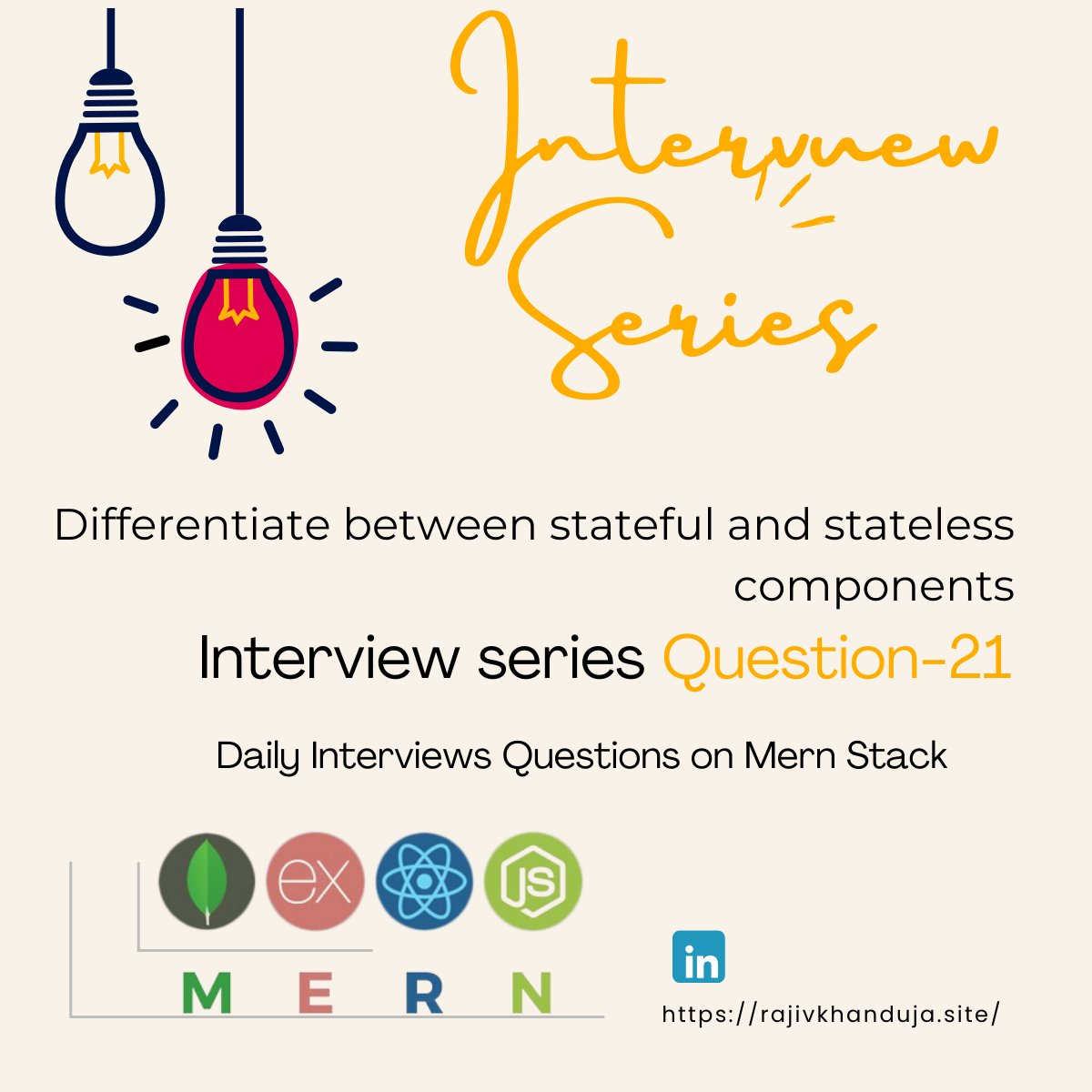 mern_stackdev's tweet image. 🎤 Interview Series Q21: Stateful vs. Stateless Components: Decode the distinction between stateful and stateless components in React, pivotal for scalable app design. Learn more: linkedin.com/in/rajiv-khand… #React #Frontend #StateManagement