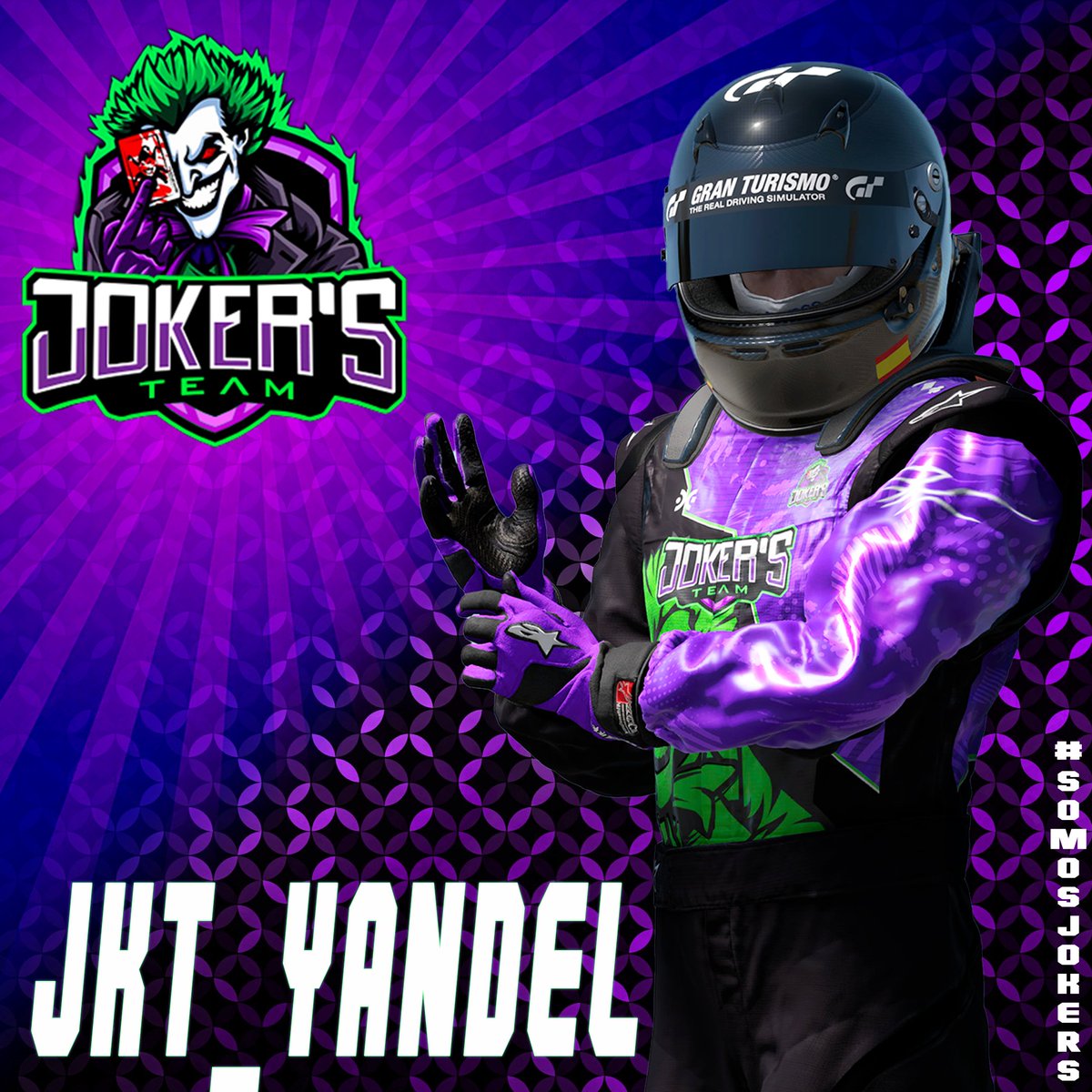 #GT7 #NuevaIncorporacion
🎉 ¡NUEVO FICHAJE! 🎉

👤 <a href="/PGMartinez26/">Pablo Garcia</a> se une a la familia <a href="/Jokers_eTeam/">Joker's e-Team</a> con el objetivo claro; seguir mejorando y sumar fuerza a sus nuevos colores 💚💜.

😏| Estamos deseando de verle en pista!

#SomosJokers 🃏