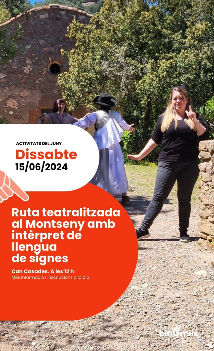 binomils's tweet photo. Ei!

No sabeu com celebrar el #DiaNacionalDeLesLlengüesDeSignes?

Us proposem un pla per a fer en família:

🟠 Visita guiada teatralitzada, “L’Aigua, un viatge pels sentits”
📅 Dissabte 15 de juny
🕛 12.00
📍Centre d’informació Can Casades, Santa Fé del Montseny
🪙 Gratuït https://t.co/kZO8IHMIxq