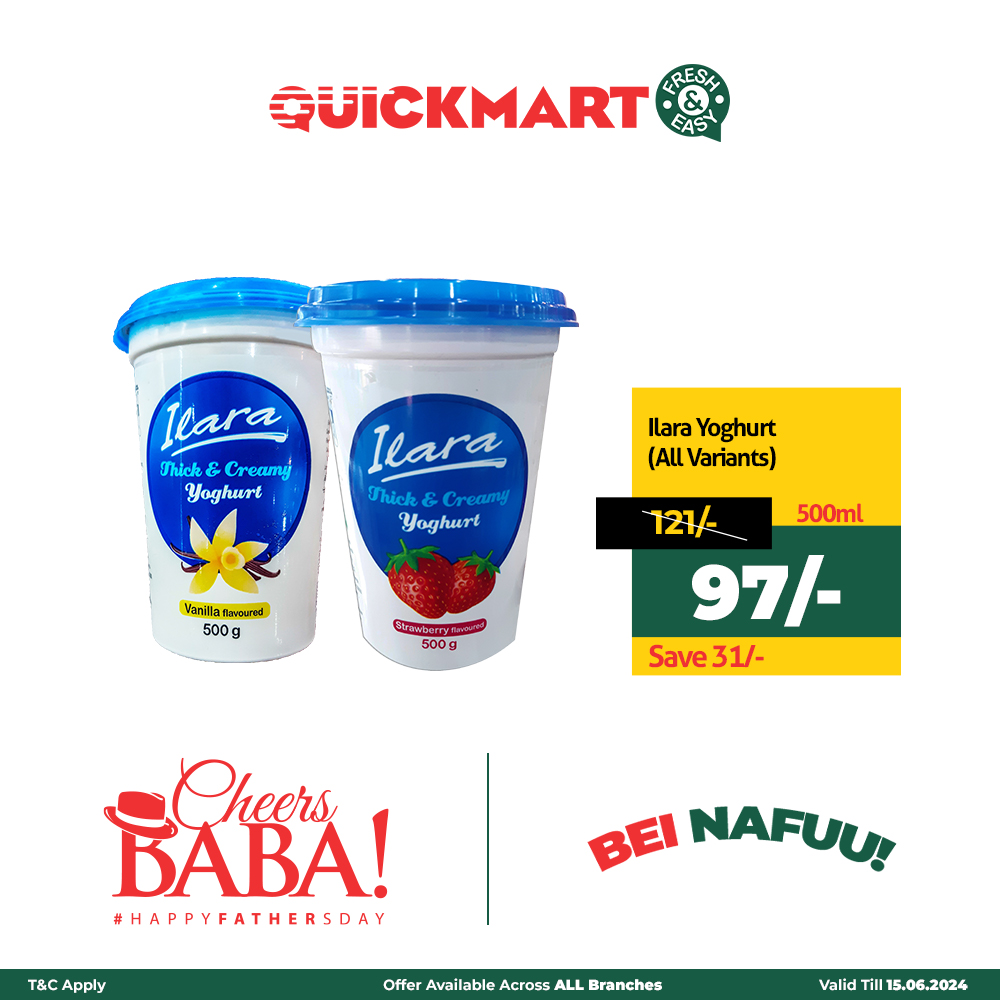 QuickmartKenya's tweet photo. Shikilisha mzae kitu tasty na creamy na hizi deals za yoghurt kutoka Delamere na Ilara. Up to 20% off.  

*Offer validity as indicated at the bottom right of the image.

#CheersBaba
#BeiNafuu
#FreshAndEasy
#PamojaNawe https://t.co/7huDopzYum