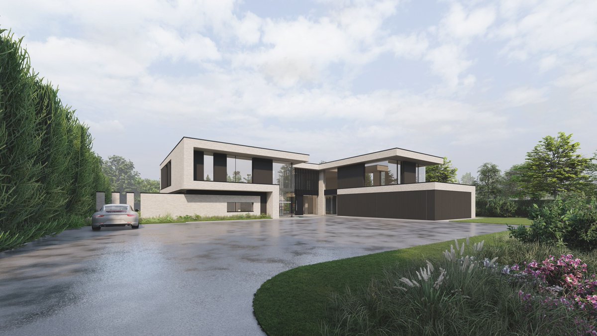 PRINCE'S DRIVE. In this villa in Surrey by #LewandowskiArchitects, the walls lose their enclosing character and serve to articulate the house organism, drawing the visitors inside and projecting towards the surrounding landscape. #DreamHome #LuxuryHome #ContemporaryArchitecture