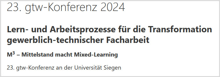 📢Nicht vergessen: Call for Papers zur 23. #gtw-Konferenz <a href="/UniSiegen/">Universität Siegen</a> endet am 15. Juni!

👉u.wbv.de/gtw24infoso

Themen: #Transformation #Mittelstand #Beruf #Weiterbildung #Bildungspersonal #Digitalisierung #KI

@LWindelband <a href="/KITKarlsruhe/">Shmoopy</a> <a href="/Q40_Zentral/">Netzwerk Q 4.0</a> <a href="/acatech_de/">acatech</a> <a href="/iaostuttgart/">Fraunhofer IAO</a>