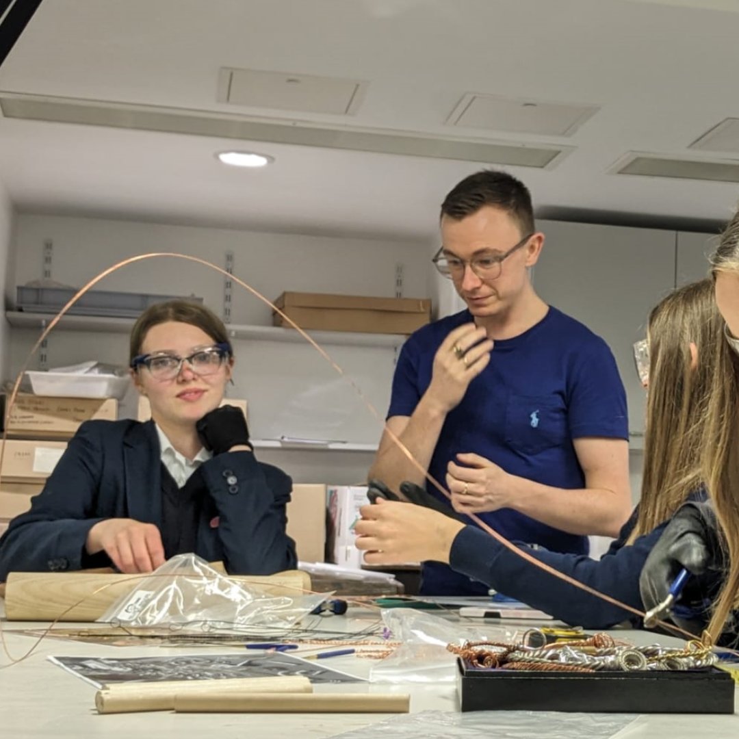 LivAncWorlds's tweet image. Yesterday, Weatherhead High School visited our Department to find out about ancient jewellery making techniques. They made Torcs, Rings and Bracelets in the process! #livuni #jewellerymaking #torcs