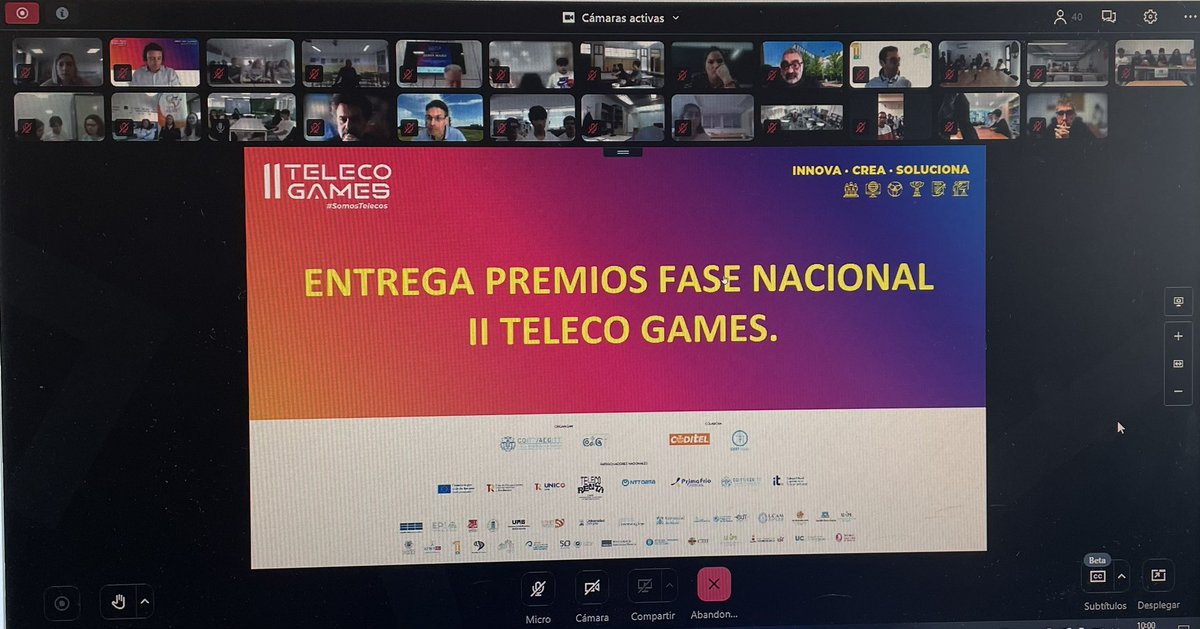TelecoGames's tweet photo. Solo a unos minutos de comenzar la entrega de los Premios Fase Nacional #2TelecoGames de @coitt_aegitt y #CODIGAT ⏰
Mucho esfuerzo e ilusión en unas olimpiadas que ha implicado a entidades y alumnado de toda España
Suerte y vamos a conocer a las personas y equipos ganadores‼️ https://t.co/pFl77yX7Nl