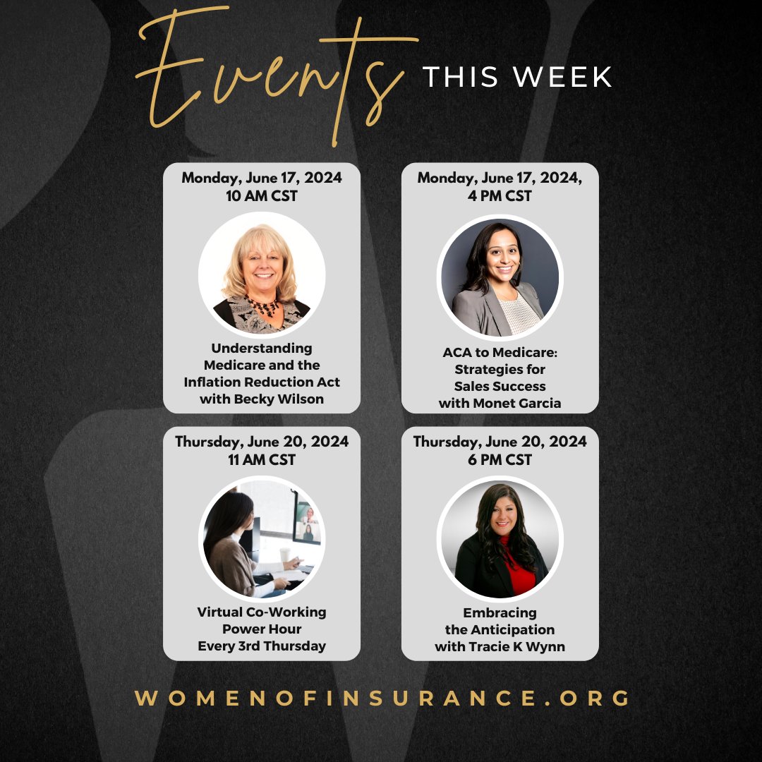 wmnofinsurance's tweet image. Save the Dates for This Week&apos;s Training and Events!

ACTIVE TRAINING MEMBERSHIP OR CHAPTER MEMBERSHIP IS REQUIRED TO ATTEND.

Visit womenofinsurance.org/membership to subscribe or apply for access.

#womenofinsurance #weeklytraining #recurringevents #professionaldevelopment