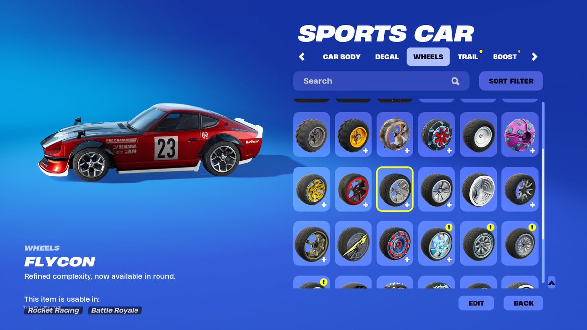 LazerLyss's tweet photo. New Nissan Fairlady Z / RLE with Flycon, Ollie, and Lowrider wheels is pure peak perfection! Max tier 291 Rocket Pass rewards! 🥰😍🚗🔥🤑#fortnite account #fortnitelocker #fortnitecollector #fortnitestacked #stackedaccount #RocketRacing #Fortnite #rocketleague #rocketpass