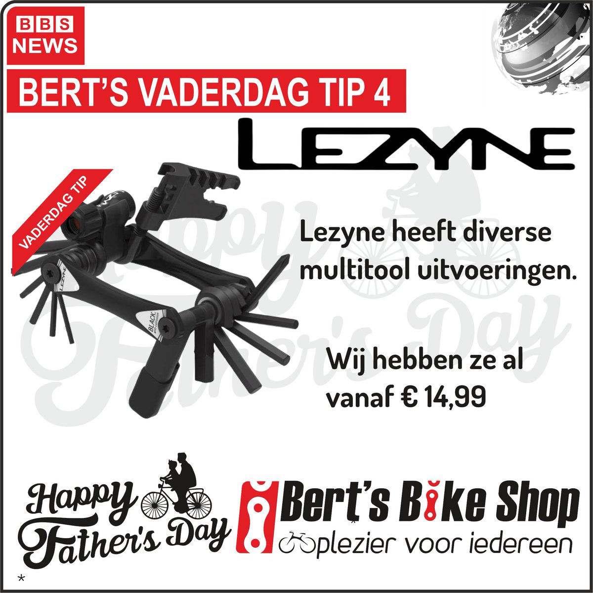 Aanstaande zondag is het vaderdag !!
Wij hebben een paar leuke tips, wellicht is het interessant.
Naast multitools van Lezyne hebben wij ook zadeltasjes, verlichting en handpompen.
#vaderdag #Lezyne #multitools #vaderdagtip #bertsvaderdagtips #bertsbikeshop #Meppel #BBSnews