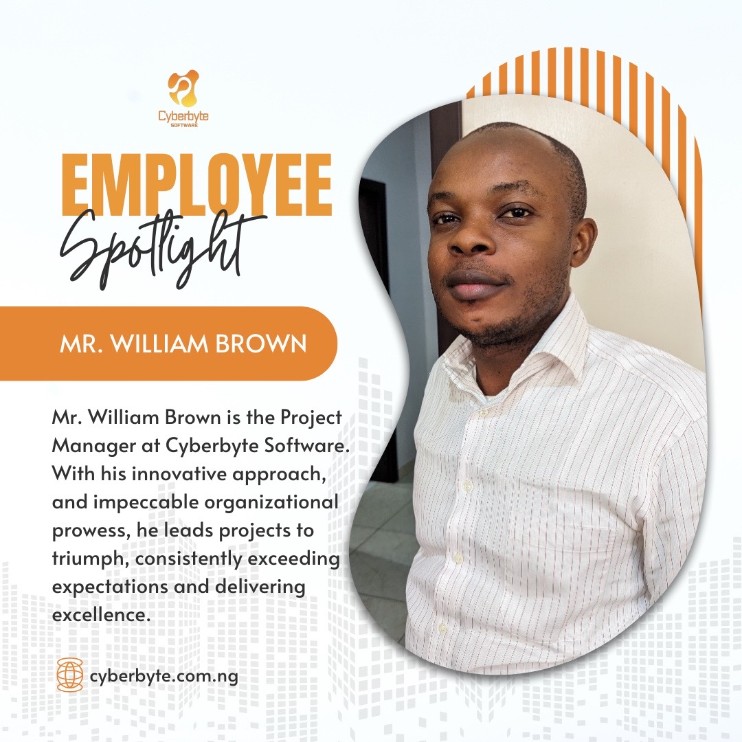 Cyberbyte_ng's tweet image. Meet our Project Manager, Mr. William Brown🫡🔥

…
#employeespotlight #lagosworkers #lagosmen #onlinefraud #projectmanager #cyberbyteng