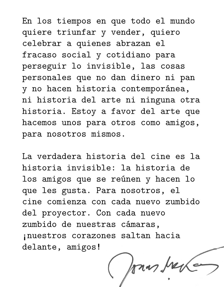 Extracto del Manifiesto contra el centenario del cine (Jonas Mekas, 1997)
