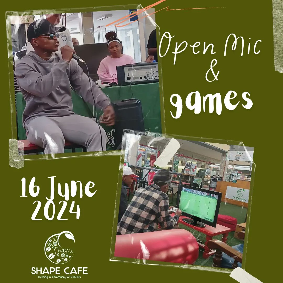 shape_cafe's tweet photo. Hey SHAPErs, one of our best free events is happening this coming Sunday the 16th of June 2024. Invite all your poets, rappers &amp; vocalists to join us; don't forget to bring along your GAMER FRIENDS too! 💚 https://t.co/s4VoHmCgTQ