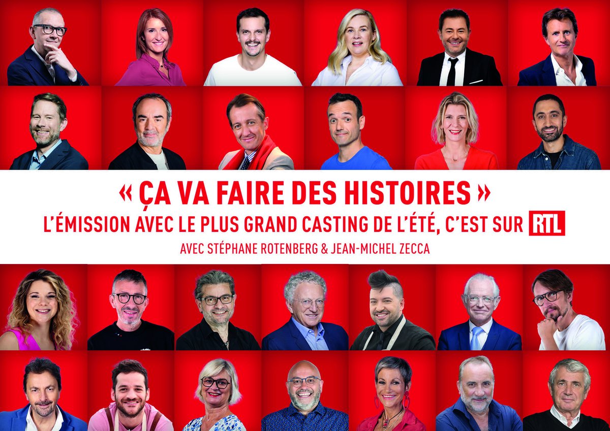 🔴"Ca va faire des histoires", l'émission avec le plus grand casting de l'été, de retour sur <a href="/RTLFrance/">RTL France</a> à partir du 1er juillet !
🕐Du lundi au vendredi de 9h à 10h30 &amp; en podcast
🎙️ Le concours d'anecdotes est présenté par Jean-Michel Zecca en juillet et <a href="/Steph_Rotenberg/">Stéphane Rotenberg</a> en août