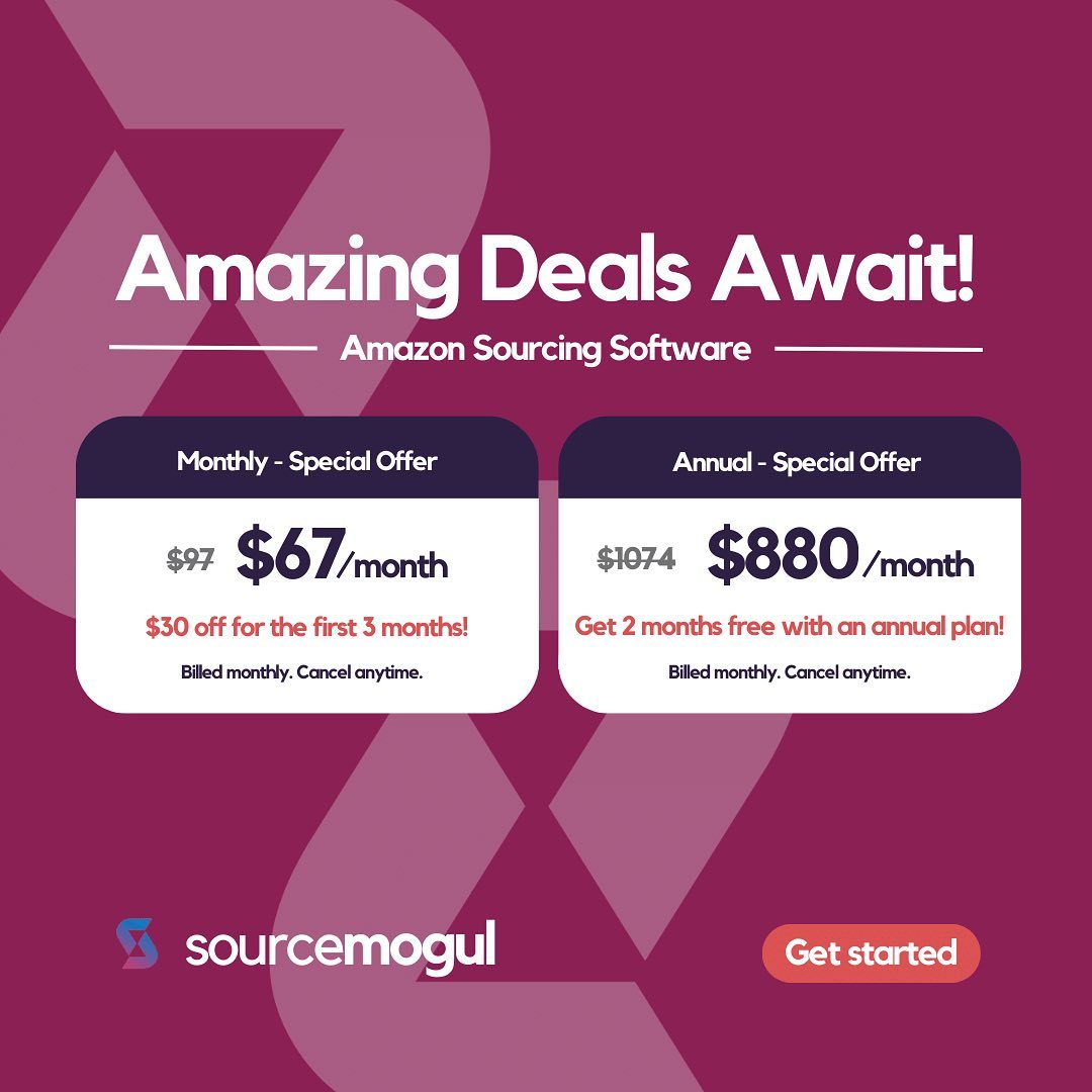SourceMogul's tweet image. Amazing deals await Get $30 off for the first 3 months with a monthly plan OR Get 2 months free with an annual plan! #sourcemogul #onlinearbitrage #onlinearbitrageamazon #amazonsoftware #amazonbusiness #amazonusa #amazonuk