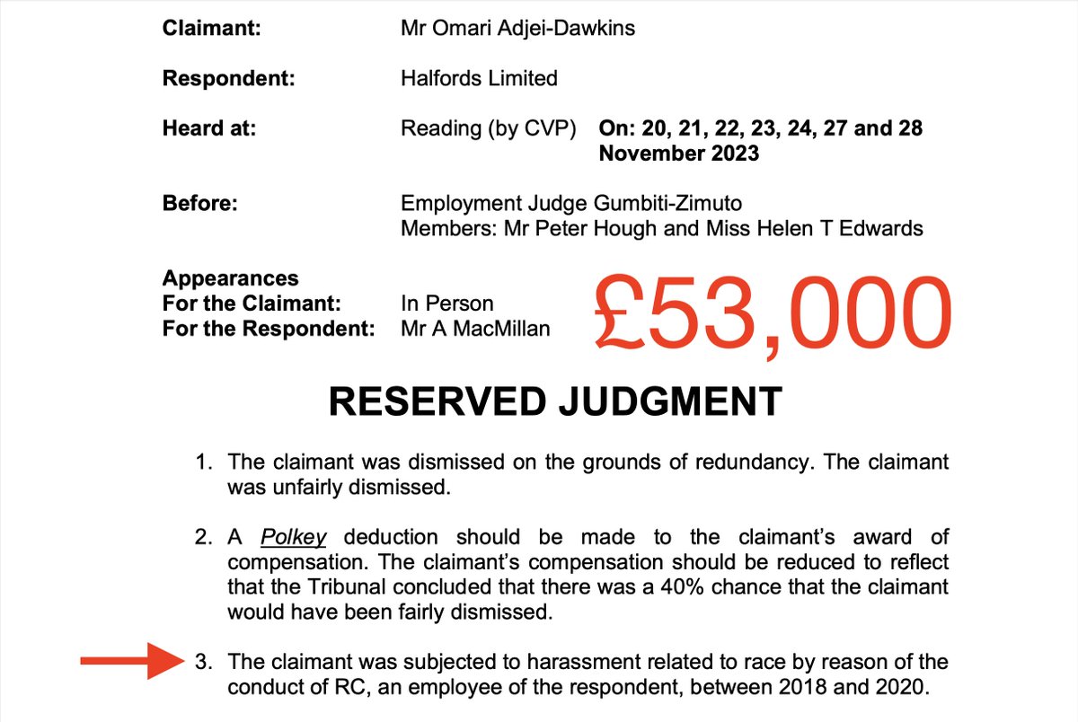 HalfordsRacism's tweet image. £53,000 was awarded against Tim O&apos;Gorman&apos;s  @Halfords_uk after three years of defending this.

#itsnotbanter #Halfords #racism @Nadine_Writes @AzeemRafiq30 @TrapezeBooks @Cricket_Ali