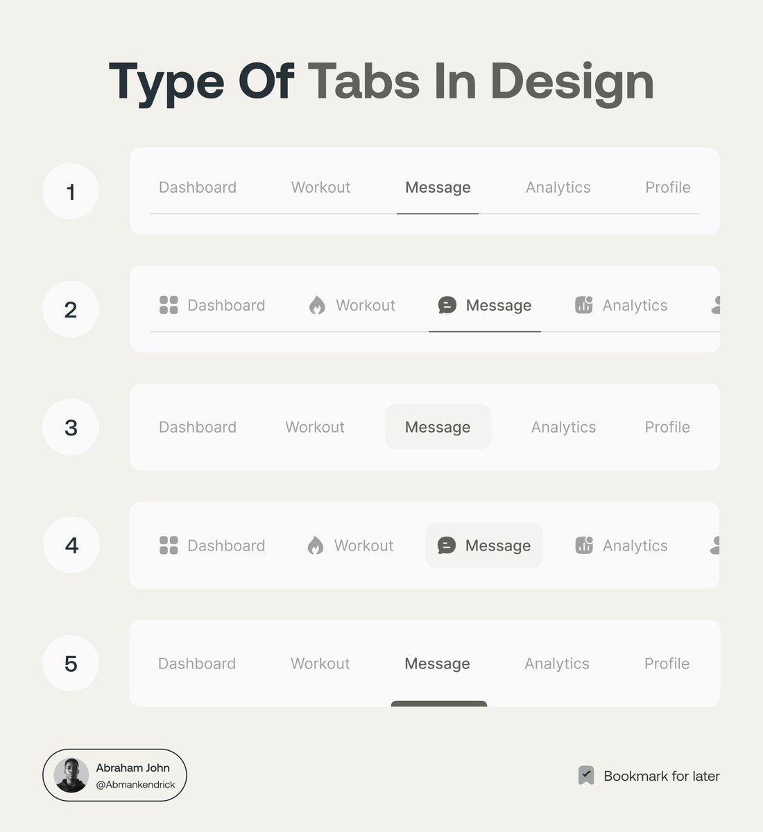 Abmankendrick's tweet photo. UI/UX Designers, here are types of tabs you should know when designing your next UI design project.

Bookmark it later 💜 https://t.co/PBvZrIXjrC