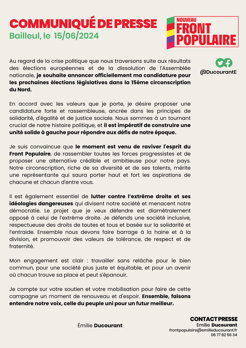 Je défendrai le nouveau Front Populaire en Flandre - Vallée de la Lys 
avec enthousiasme et détermination 
#circo5915 #frontpopulaire #unispourlaflandre