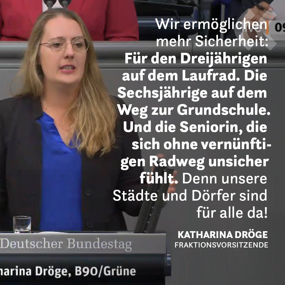 All das 👇 ermöglichen wir jetzt mit einer Reform des Straßenverkehrsgesetzes.

Es sind die Bürgermeister*innen aller Städte, die dringend mehr Entscheidungsfreiheit gefordert haben, denn vor Ort weiß man am Ende besser, was notwendig ist als hier im Bundestag.

– <a href="/katdro/">Katharina Dröge</a>