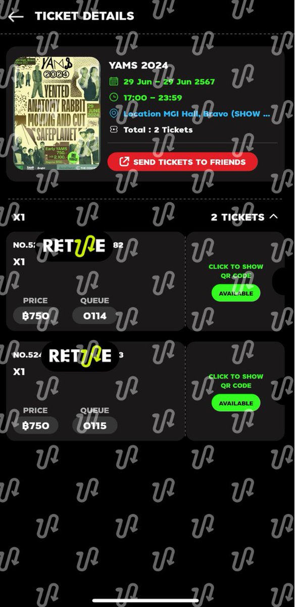 Retune_ticket's tweet photo. ลูกค้าฝากปล่อยบัตร YAMS 2 ใบนะครับ สนใจ DM ได้เลยครับ #yented #anatomyrabbit #movingandcut #safeplanet #yams2024 https://t.co/vnsZTbtcAq