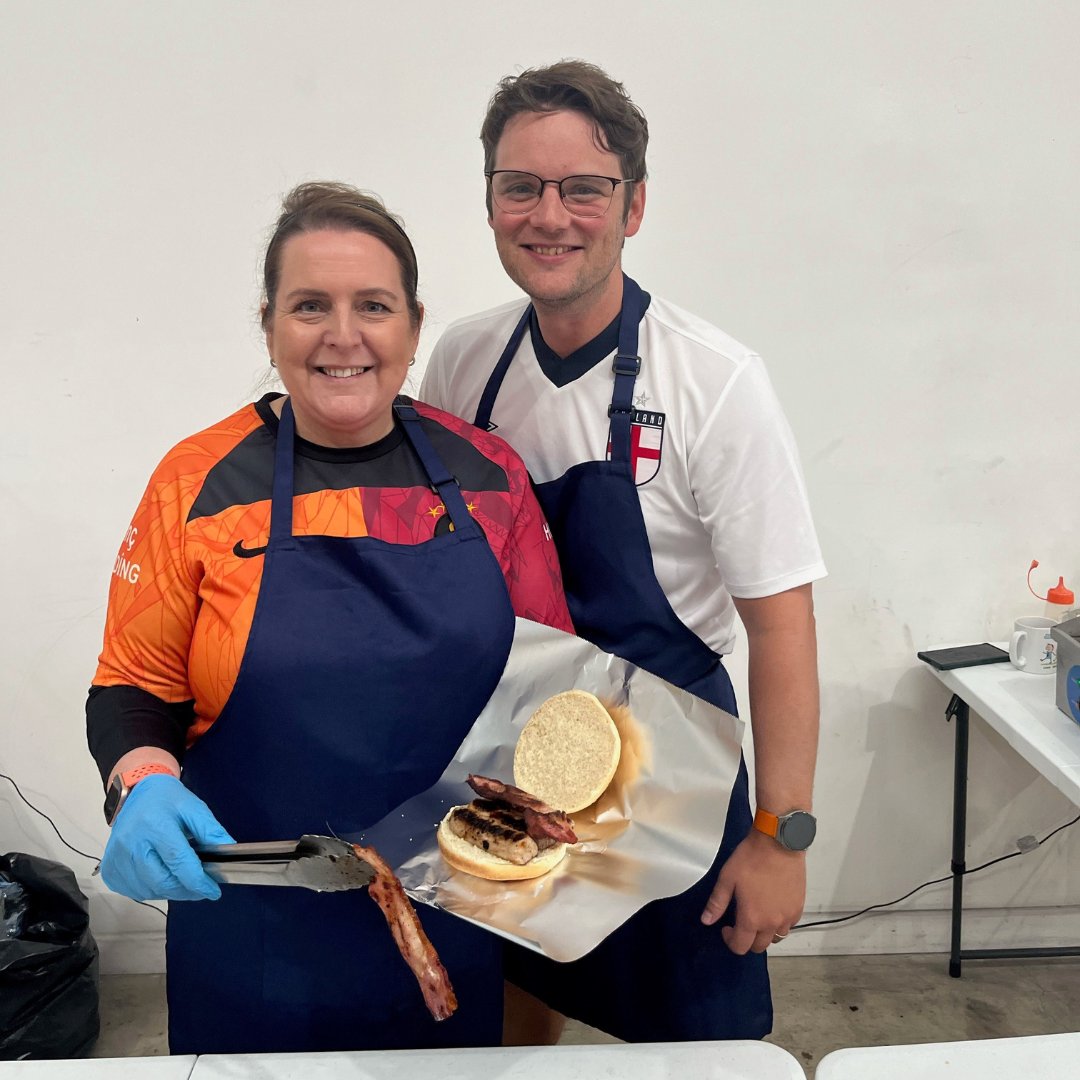 courierlog's tweet photo. Daniel and Nicola are back at it again cooking up delicious breakfast sandwiches to raise money for Rotherham Hospice and celebrate the beginning of the 2024 Euros!  

#courier #logistics https://t.co/yNTFC15eBf