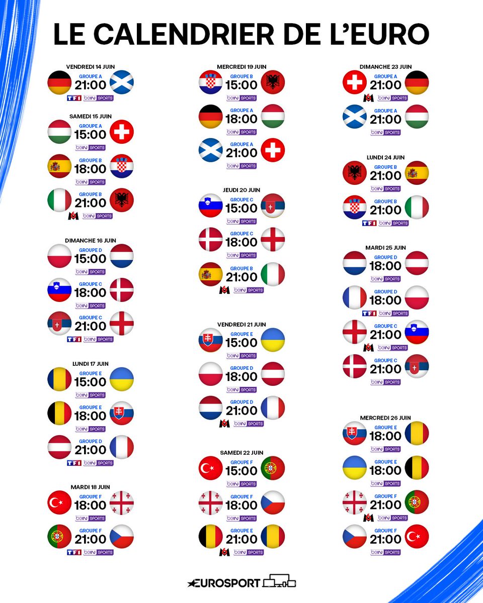 Eurosport_FR's tweet image. 36 matchs en 12 jours pour commencer : bon appétit à tous les amoureux de football 🤤 #Euro2024