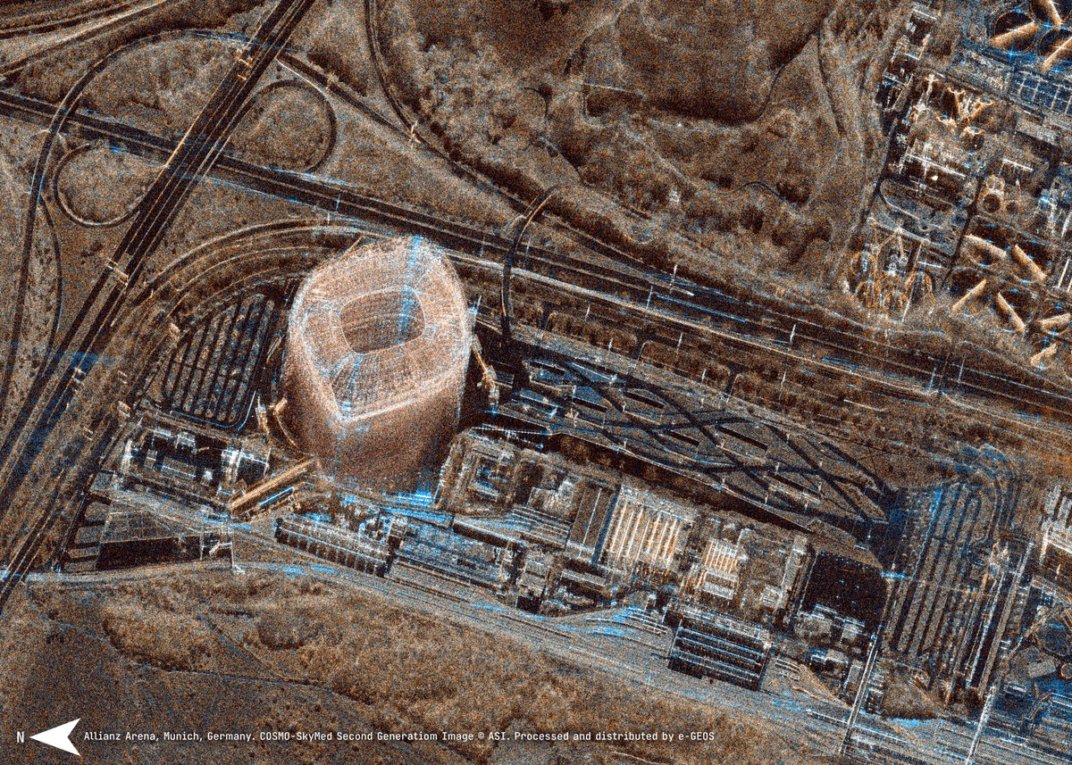 e_geos's tweet photo. ⚽ On the kick-off day of UEFA #euro2024 , through COSMO-SkyMed #satellites we bring you to the stage of the opening match!
📸 #AllianzArena, #Munich (#Germany 🇩🇪). #COSMO_SkyMed Second Generation Image © ASI. Processed and distributed by #e_GEOS
@EURO2024 #Football https://t.co/Al5LBiPJ9z