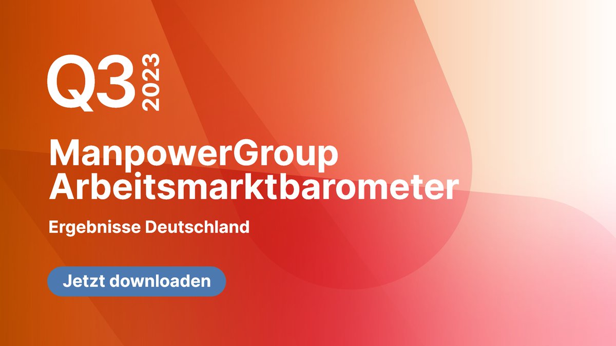 Die Ergebnissse des #ManpowerGroup Arbeitsmarktbarometers für das 3. Quartal sind da: Der #NBA steigt bundesweit auf 23 %. Höchste Personalnachfrage im Gesundheitswesen. Beste #Jobchancen in großen Unternehmen. Erfahren Sie mehr: bit.ly/3VA4nF7
#ManpowerGroupDeutschland